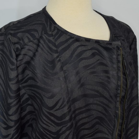 Kenneth Cole Blk Zebra Moto Stretch Denim Jacket L - Picture 4 of 13